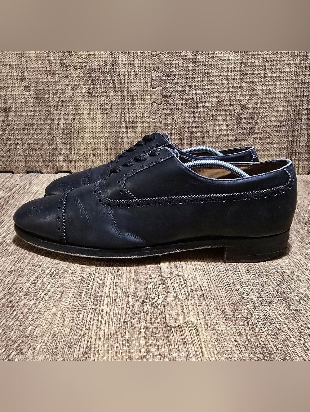 Polo Ralph Lauren England Oxford Brogue Bench Made Leather Cap Toe Men 10 Black